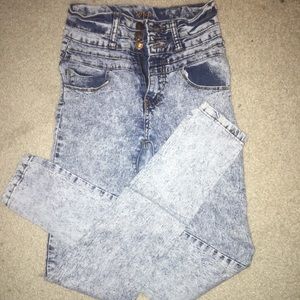 High waisted multi colored skinny jeans